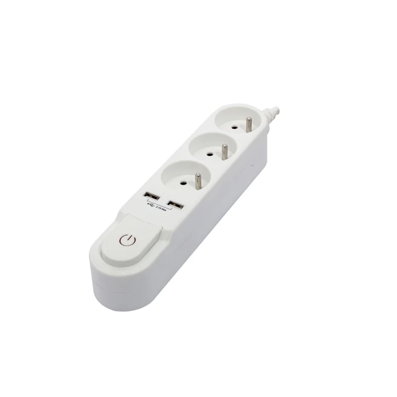 Stylish power strip 3 x 16 A with switch + 2 USB - 3 m - White