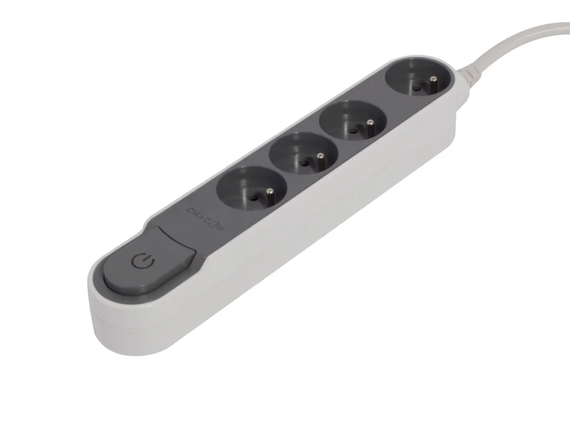 Stylish power strip with switch, Grey/White - 4 x 16 A - 3 m