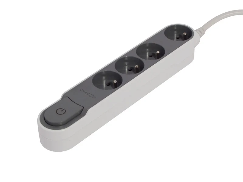Stylish power strip with switch, Grey/White - 4 x 16 A - 3 m