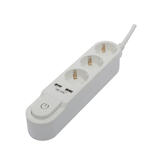 Stylish unit with switch 3 x 16 A + 2 USB - 3 m - White (SCH)