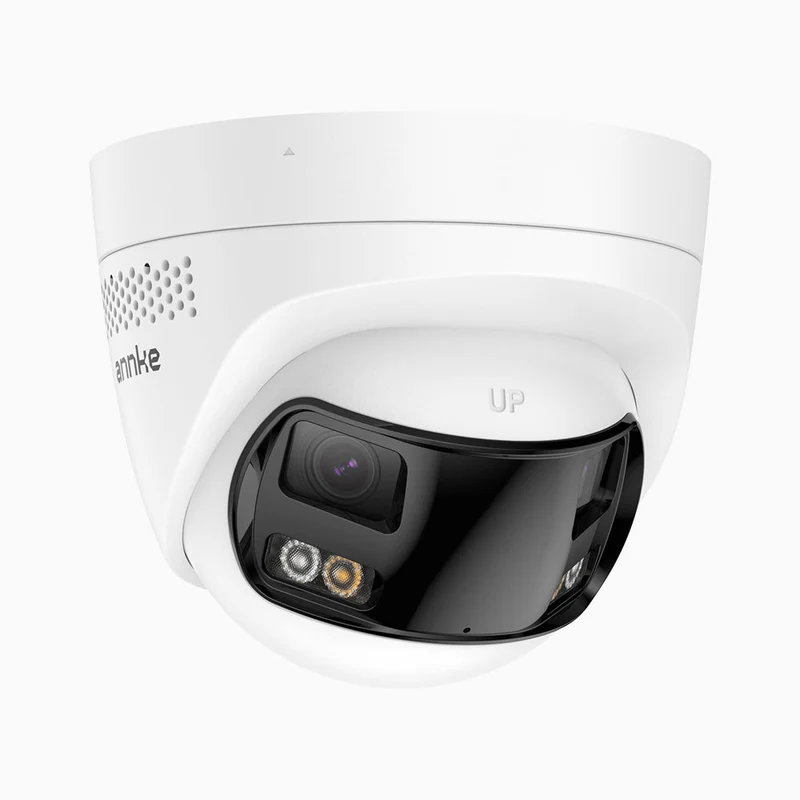 FCD800 - Caméra desécurité extérieure PoE 4K 8 MP à double objectif, vue panoramique à 180°, champ de vision vertical de 77°, vision nocturne intelligente à double éclairage, dissuasion active et audio bidirectionnel