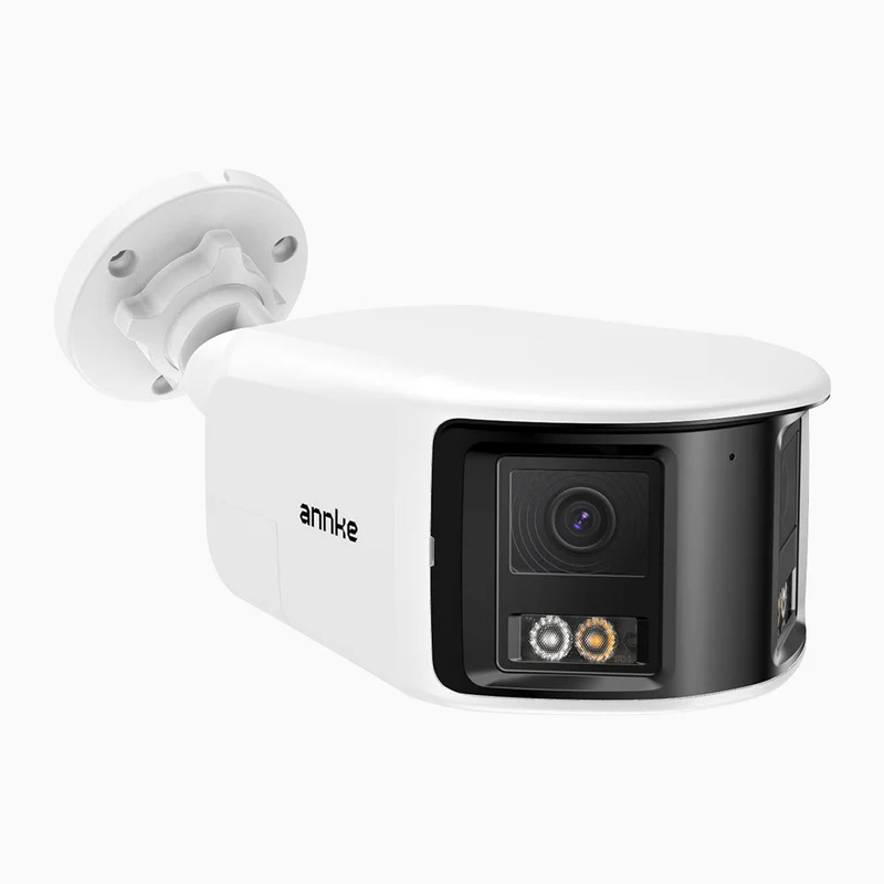FCD800 - Caméra desécurité extérieure PoE 4K 8 MP à double objectif, vue panoramique à 180°, champ de vision vertical de 77°, vision nocturne intelligente à double éclairage, dissuasion active et audio bidirectionnel