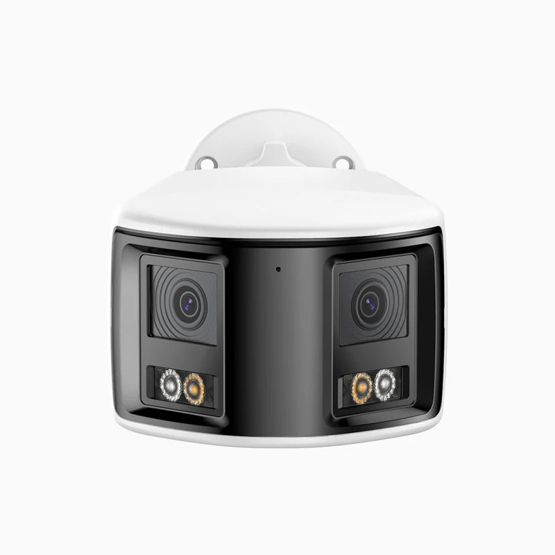 FCD800 - Caméra desécurité extérieure PoE 4K 8 MP à double objectif, vue panoramique à 180°, champ de vision vertical de 77°, vision nocturne intelligente à double éclairage, dissuasion active et audio bidirectionnel
