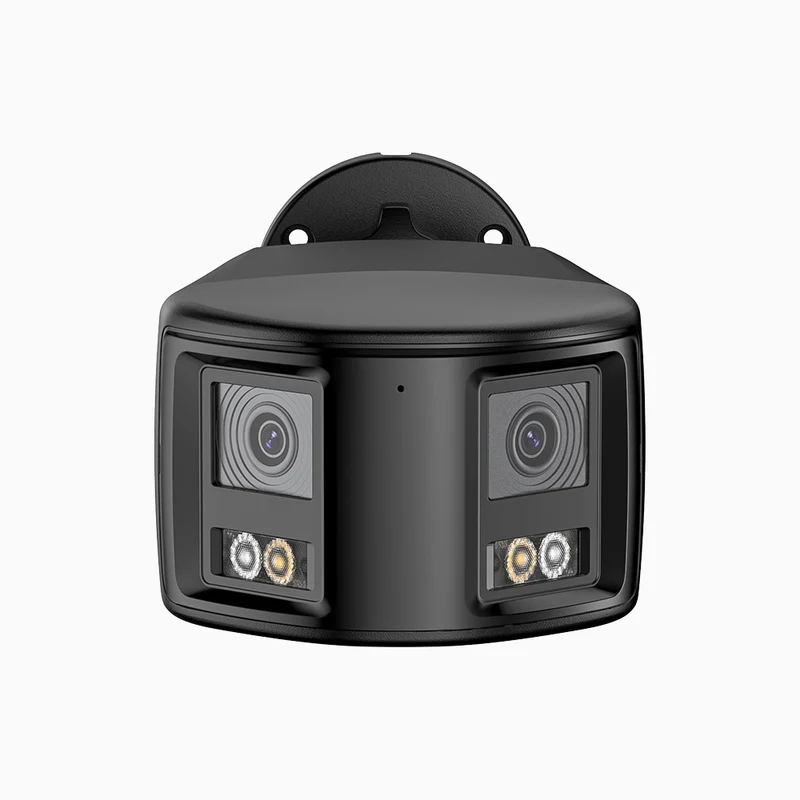 FCD800 - Caméra desécurité extérieure PoE 4K 8 MP à double objectif, vue panoramique à 180°, champ de vision vertical de 77°, vision nocturne intelligente à double éclairage, dissuasion active et audio bidirectionnel