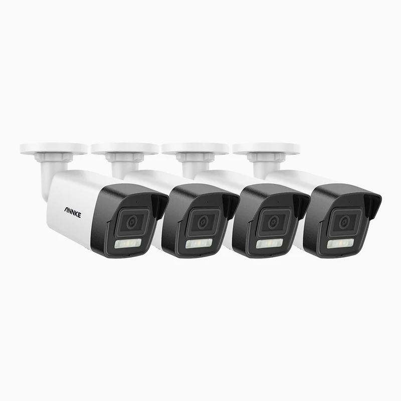 C500P - Lot de 4 Caméra de Surveillance extérieure PoE 3K, vision nocturne en couleur et infrarouge, 3072 × 1728 à 20 ips, Détection des personnes et des véhicules, Audio bidirectionnel, IP67