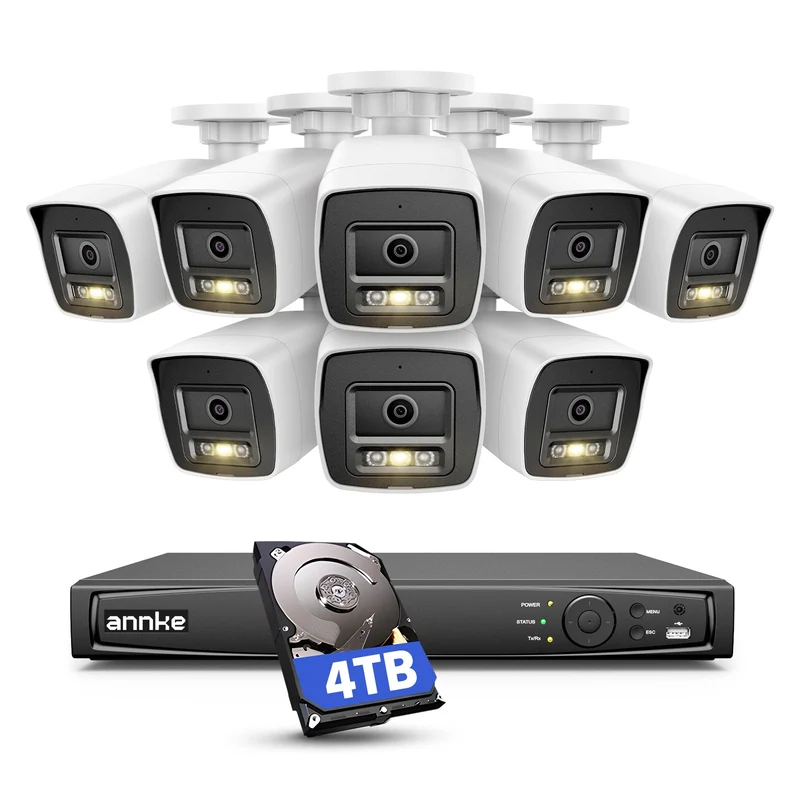 ANNKE Kit Surveillance 16 Canaux, 8 Caméras IP Bullet 12MP + NVR 4 to, Détection Humain/Véhicule, Vision Nocturne Couleur 30m, Microphone Intégré, IP67, Intérieur/Extérieur