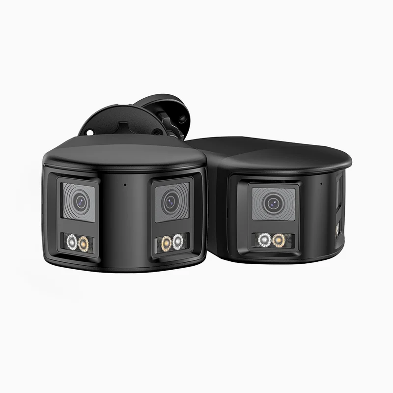FCD800 - Lot de 2 Caméra desécurité extérieure PoE 4K 8 MP à double objectif, vue panoramique à 180°, champ de vision vertical de 77°, vision nocturne intelligente à double éclairage, dissuasion active et audio bidirectionnel