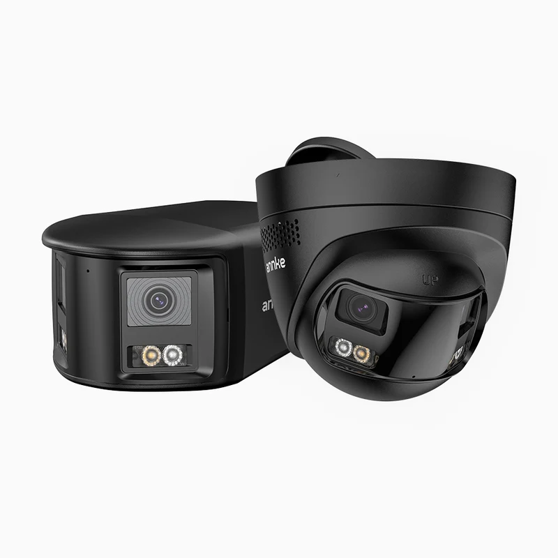 FCD800 - Lot de 2 Caméra desécurité extérieure PoE 4K 8 MP à double objectif, vue panoramique à 180°, champ de vision vertical de 77°, vision nocturne intelligente à double éclairage, dissuasion active et audio bidirectionnel