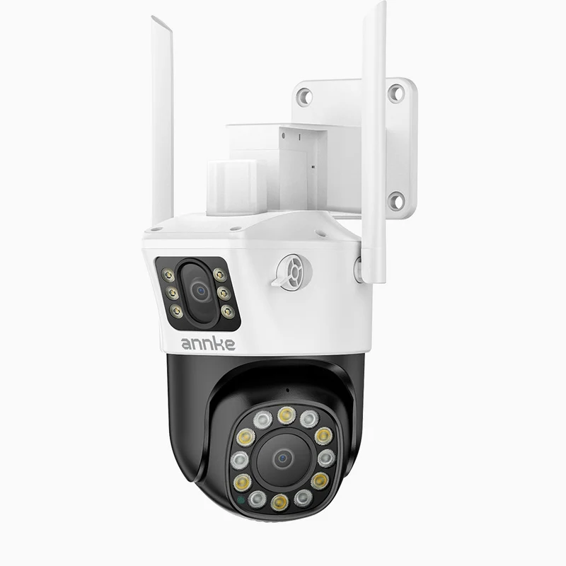 WCD600 – Caméra de Surveillance extérieure WiFi sans fil 6MP UHD à double objectif, gyrophare rouge & bleu avec sirène, vision nocturne intelligente à double lumière, audio bidirectionnel, 300° Pan & 90° Tilt, Max. 128 Go & Cloud, Fonctionne avec Alexa