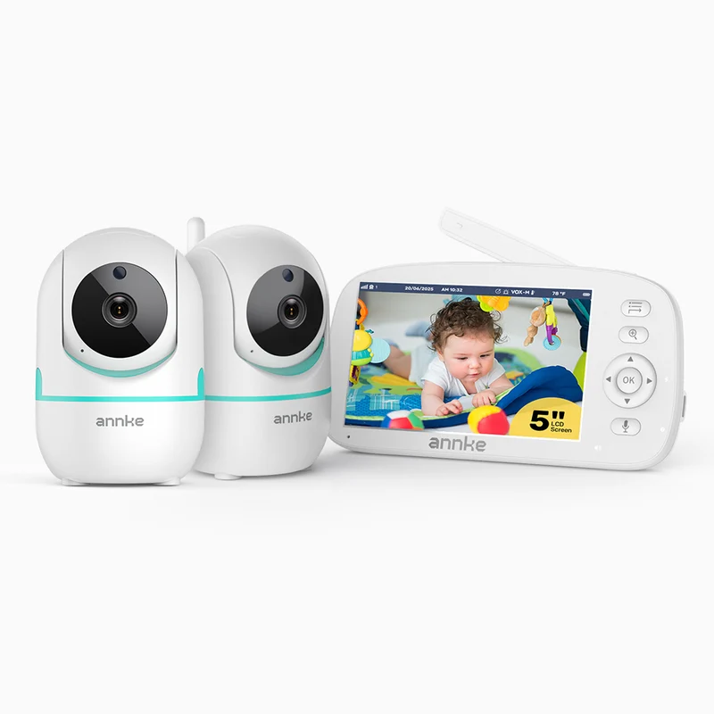 Tivonas CV50 Babyphone sans fil pour intérieur avec caméra 1080p HD, écran 5", audio bidirectionnel, VOX, détection de voix et température, rappel de repas, caméra panoramique 360° avec zoom 2×, batterie 5000mAh