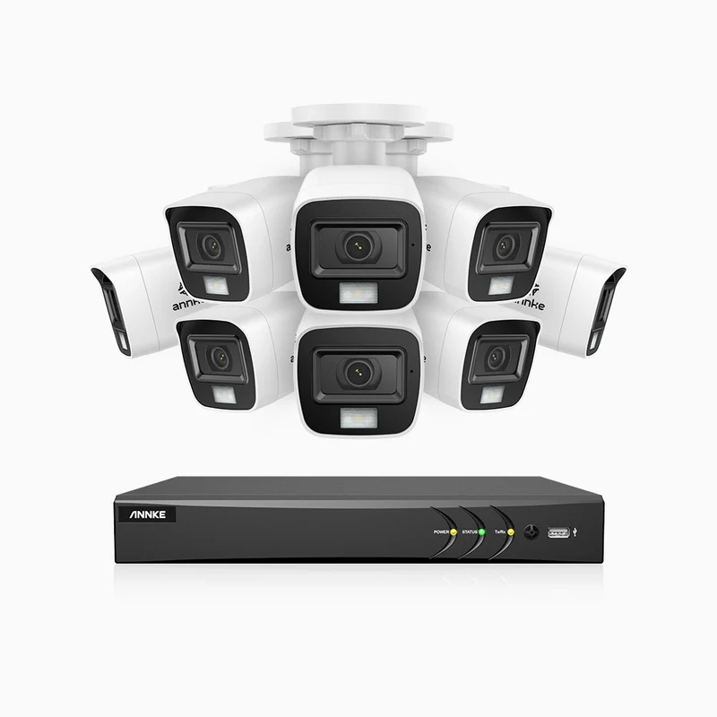 ADLK800 - Kit de surveillance CCTV filaire à double lumière 4K à 8 canaux avec 8 caméras, 3840x2160@20fps, f/1.6 Super Ouverture, signal de sortie 4-en-1, IP67