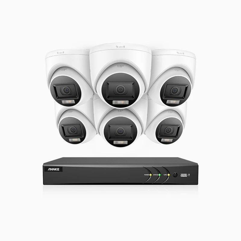 ADLK800 - Kit de surveillance CCTV filaire à double lumière 4K à 8 canaux avec 6 caméras, 3840x2160@20fps, f/1.6 Super Ouverture, signal de sortie 4-en-1, IP67