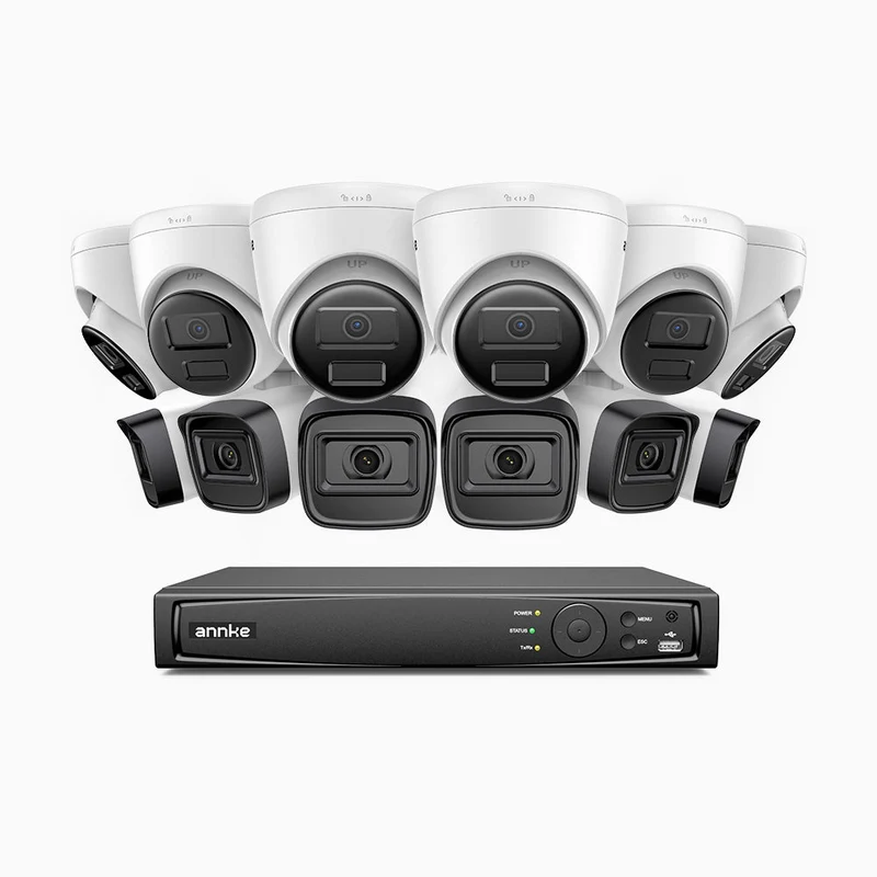 H300 - Kit de surveillance PoE 3MP à 16 canaux avec 6 caméra bullet et 6 caméras tourelle, vision nocturne EXIR 2.0, détection de mouvement, H.265+, étanchéité IP67