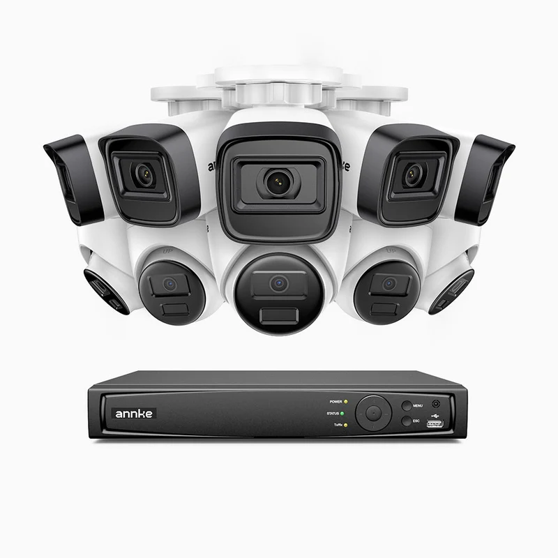 H300 - Kit de surveillance PoE 3MP à 16 canaux avec 5 caméra bullet et 5 caméras tourelle, vision nocturne EXIR 2.0, détection de mouvement, H.265+, étanchéité IP67