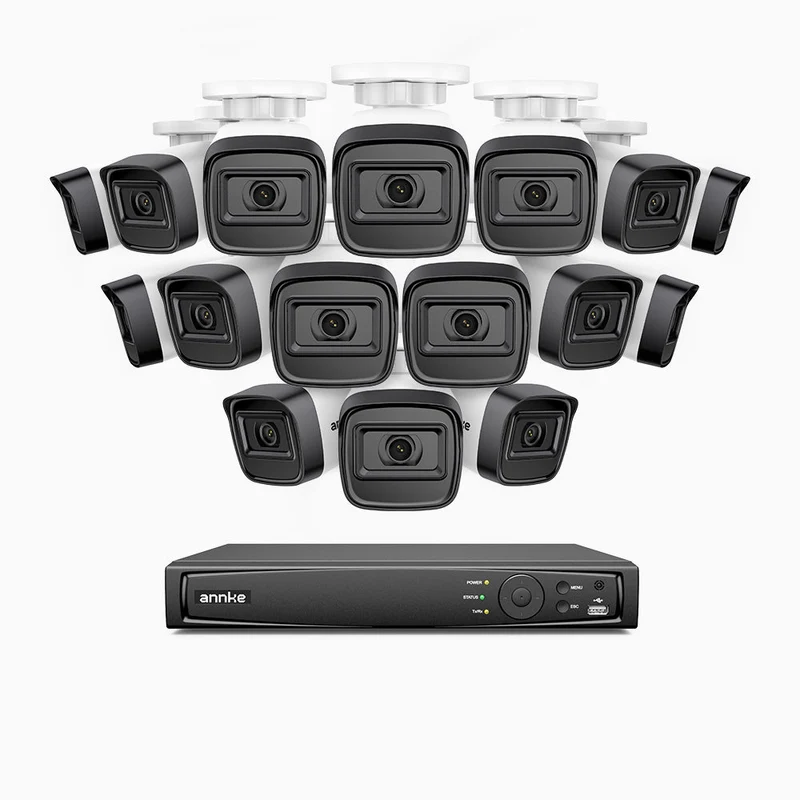 H300 - Kit de surveillance PoE 3MP à 16 canaux avec 16 caméras, vision nocturne EXIR 2.0, détection de mouvement, H.265+, étanchéité IP67