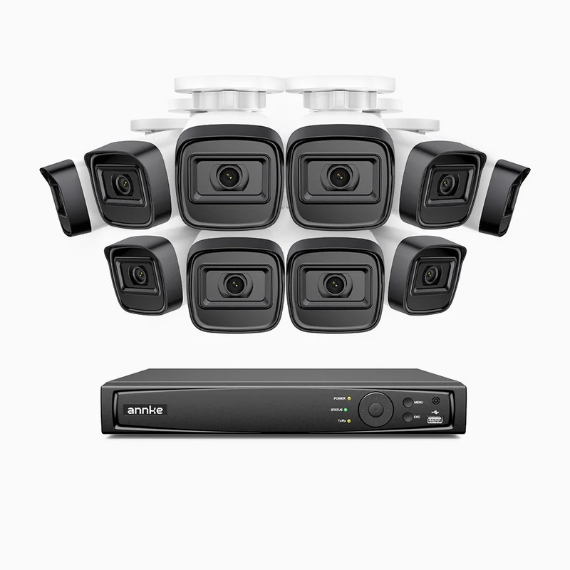 H300 - Kit de surveillance PoE 3MP à 16 canaux avec 10 caméras, vision nocturne EXIR 2.0, détection de mouvement, H.265+, étanchéité IP67