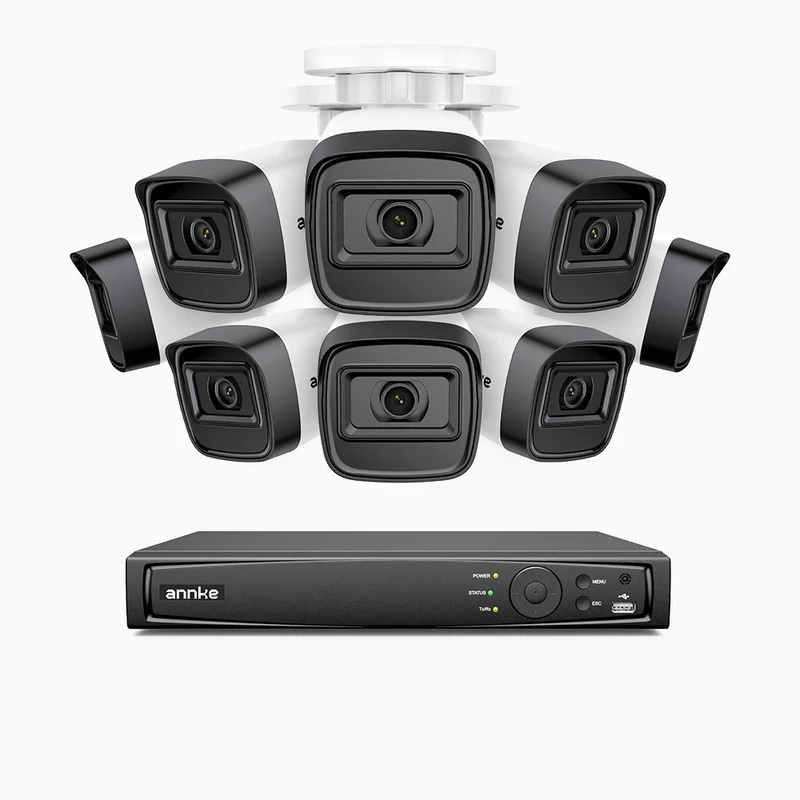 H300 - Kit de surveillance PoE 3MP à 16 canaux avec 8 caméras, vision nocturne EXIR 2.0, détection de mouvement, H.265+, étanchéité IP67
