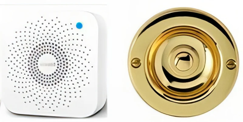 Sonnette sans fil cloche acier doré boite encastrement