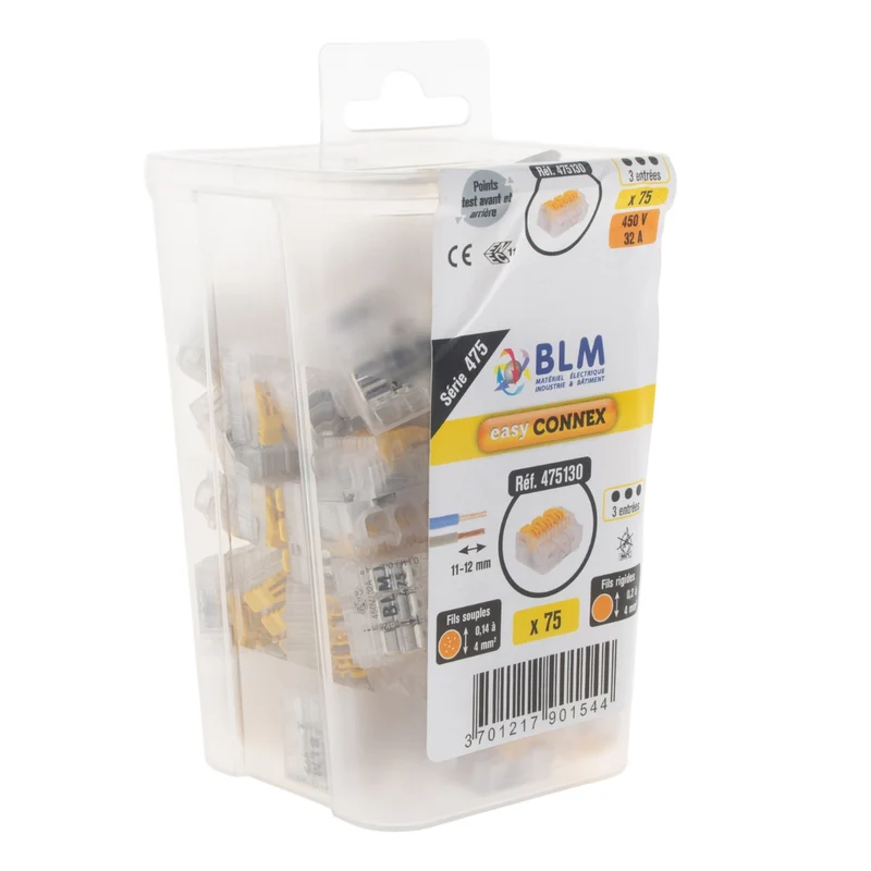 Lot de 40/75/100 bornes à levier S475 - 2/3/5 entrées 4mm² - BLM