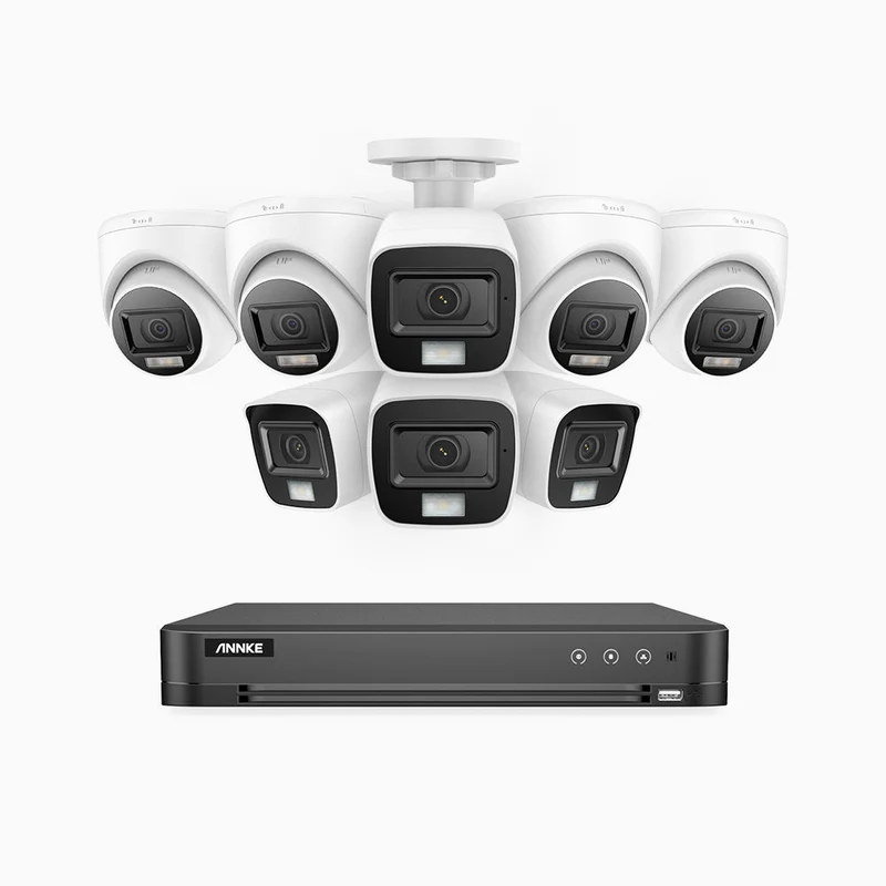 ADLK800 - Kit de surveillance CCTV filaire à double lumière 4K à 16 canaux avec 4 caméras bullet et 4 caméras tourelle, 3840x2160@20fps, f/1.6 Super Ouverture, signal de sortie 4-en-1, IP67