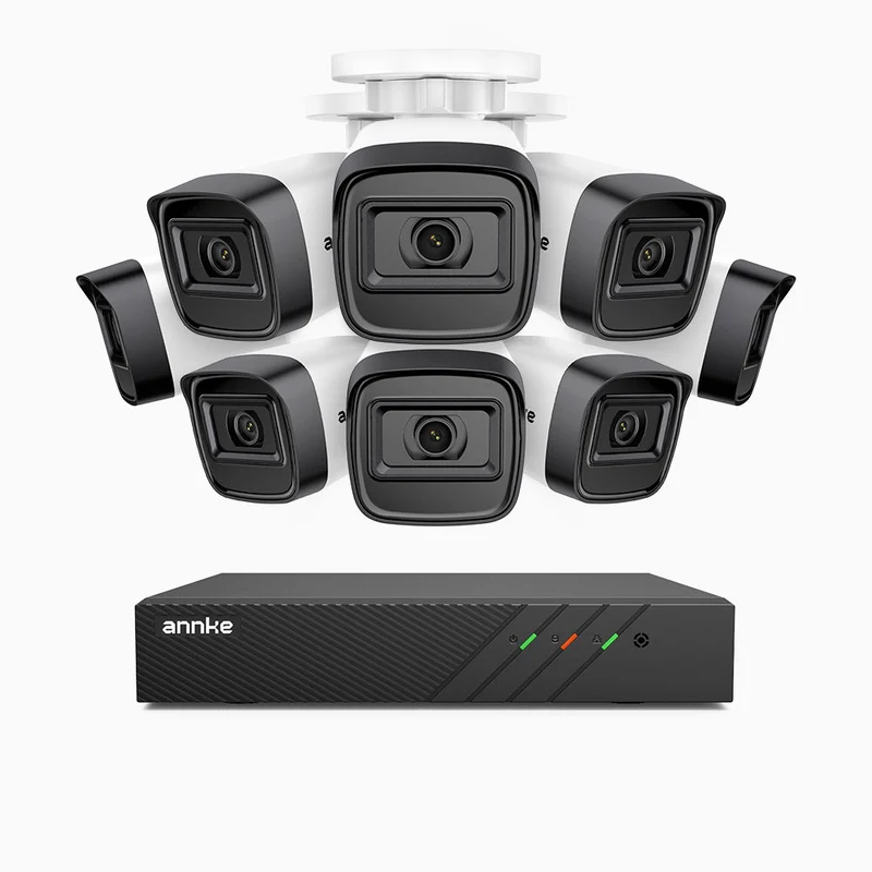 H300 - Kit de surveillance PoE 3MP à 8 canaux avec 8 caméras, vision nocturne EXIR 2.0, détection de mouvement, H.265+, étanchéité IP67