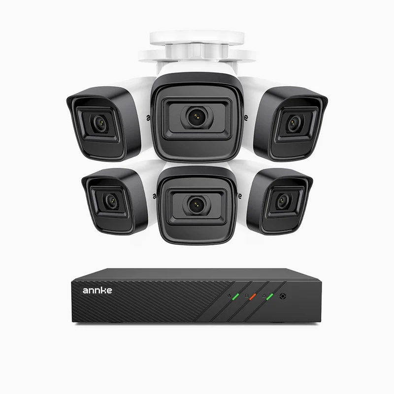 H300 - Kit de surveillance PoE 3MP à 8 canaux avec 6 caméras, vision nocturne EXIR 2.0, détection de mouvement, H.265+, étanchéité IP67