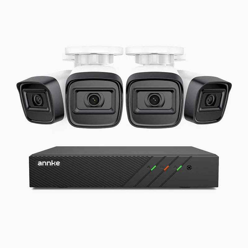 H300 - Kit de surveillance PoE 3MP à 8 canaux avec 4 caméras, vision nocturne EXIR 2.0, détection de mouvement, H.265+, étanchéité IP67
