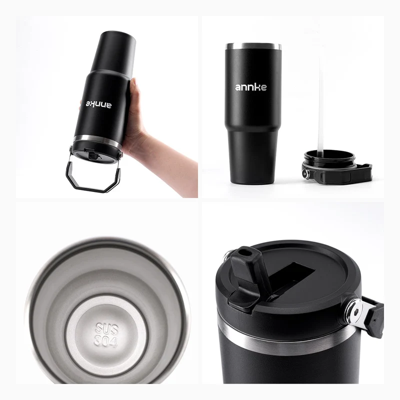 Gobelet isotherme en acier inoxydable 32 oz, avec paille et poignée, bouteille thermique à double paroi sous vide, pour voyage, salle de sport, bureau et plein air