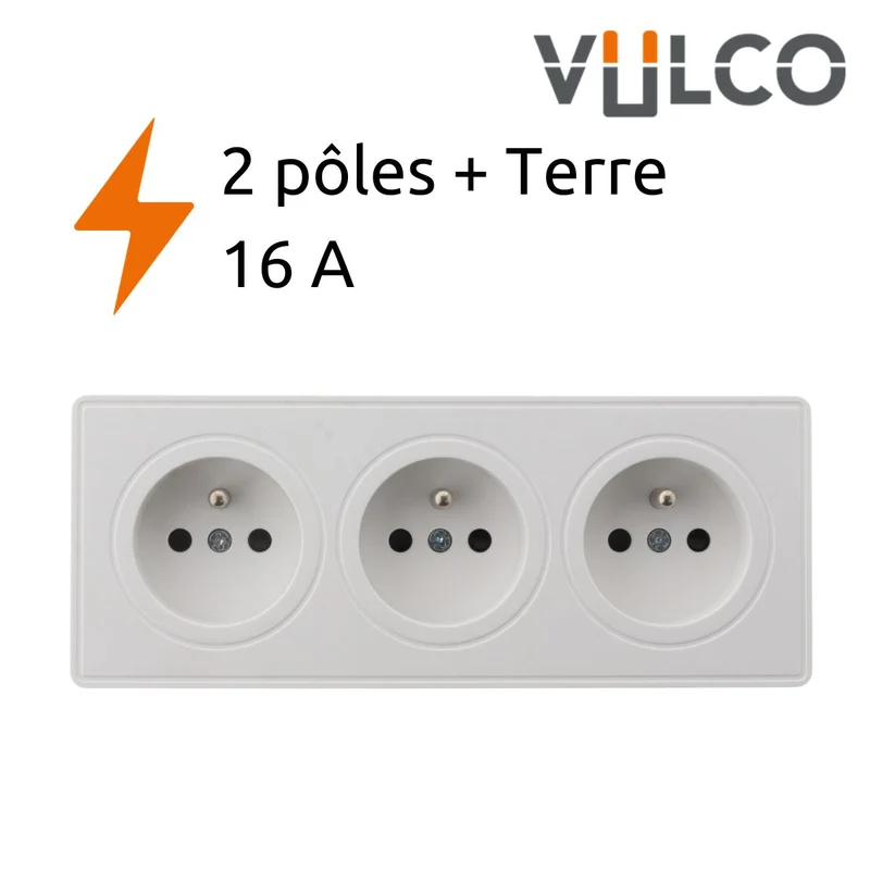 Lot de 5 prises triples 16A en saillie - Blanc - Vulco - Zenitech
