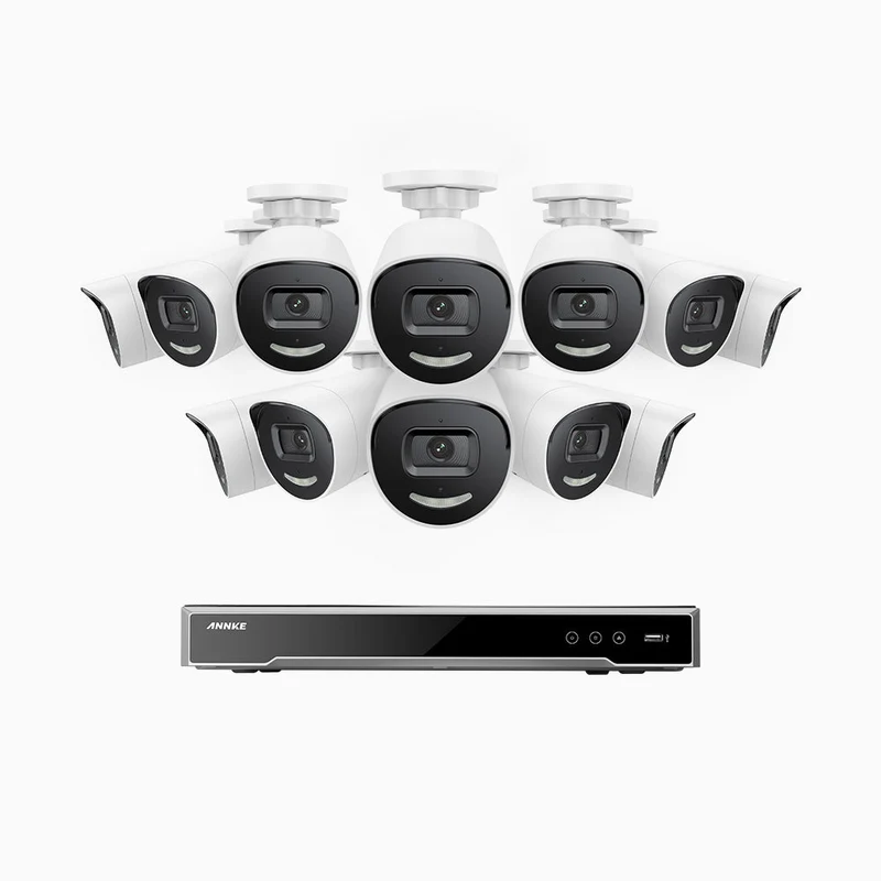 H800X - 4K 16 Channel 12 Cameras PoE Security System, 1/1.8'' BSI Sensor, f/1.6 Aperture (0.003 Lux), Siren & Strobe Alarm,Two-Way Audio, Human & Vehicle Detection, Perimeter Protection, Works with Alexa