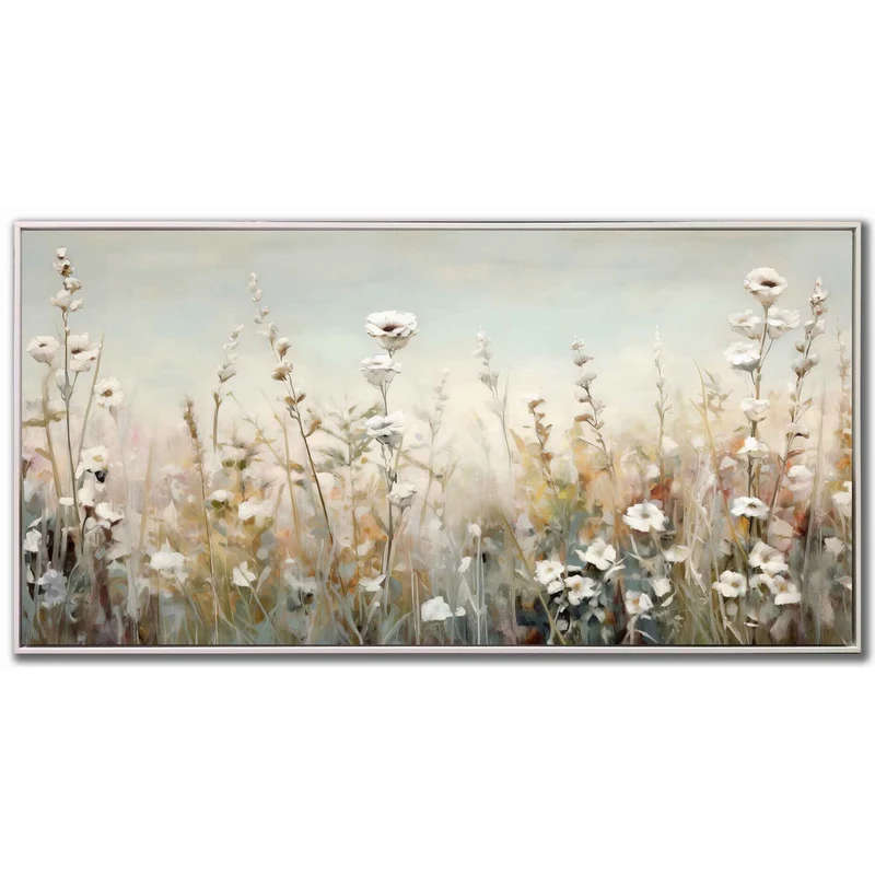 Toile embellie à la main petites fleurs des prés, 40'' x 20''