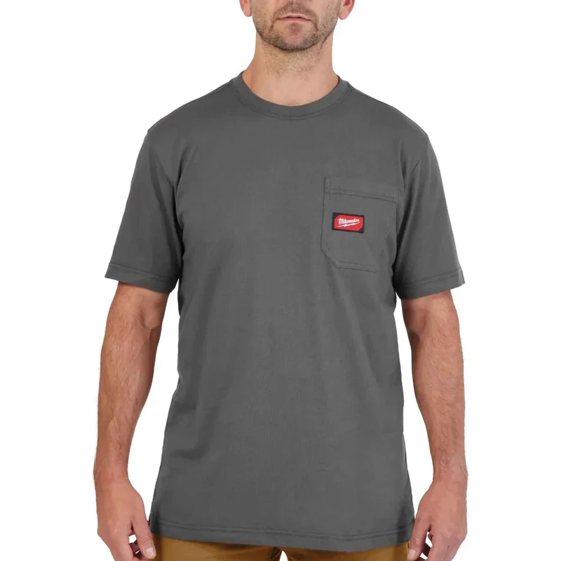 Chandail de travail Gridiron à manches courtes avec poche pour homme, gris (moyen)