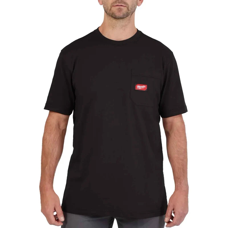 Chandail de travail Gridiron à manches courtes avec poche pour homme, noir (T-grand)