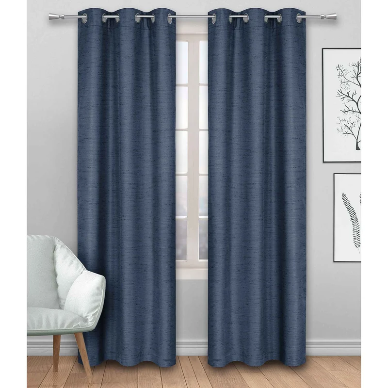 Rideau coupe-lumière à aspect de lin avec œillets en métal, denim