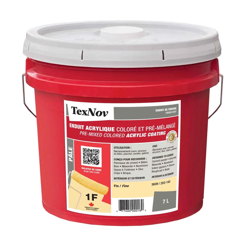Enduit de finition en acrylique coloré pâle et pré-mélangé à texture fine 1F, 7 L