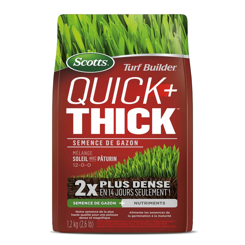 Semence de gazon Quick+ Thick mélange soleil avec pâturin 12-0-0, 1,2 kg