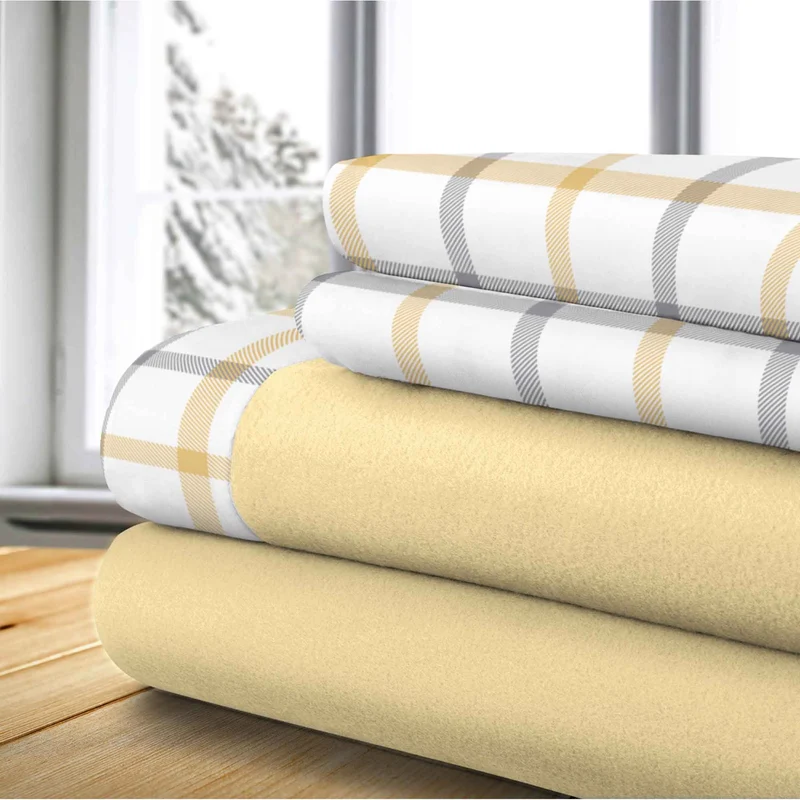 Ensemble de draps thérapeutiques Double à carreaux jaunes, 4 pièces