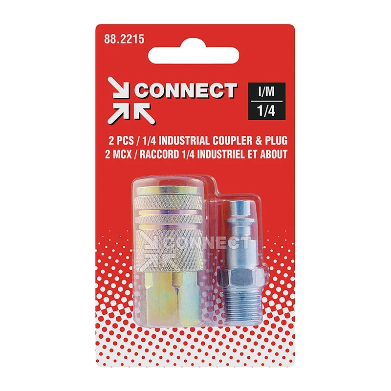 Connexion pour outil à air comprimé, raccord de 1/4 industriel et about (2 pièces)
