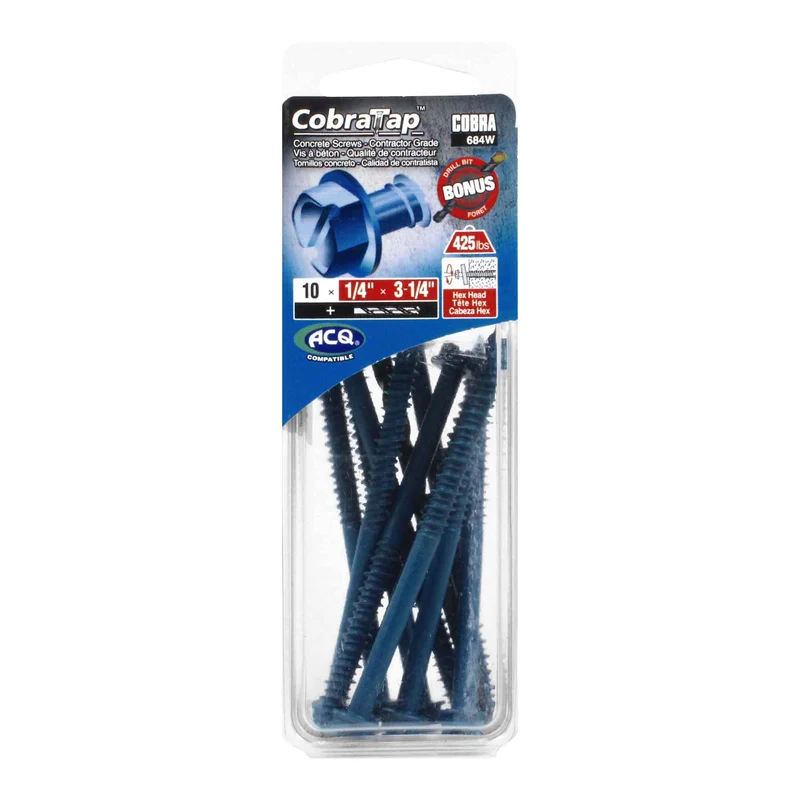 Vis à béton à tête hexagonale CobraTap de 1/4" x 3-1/4", 10 unités