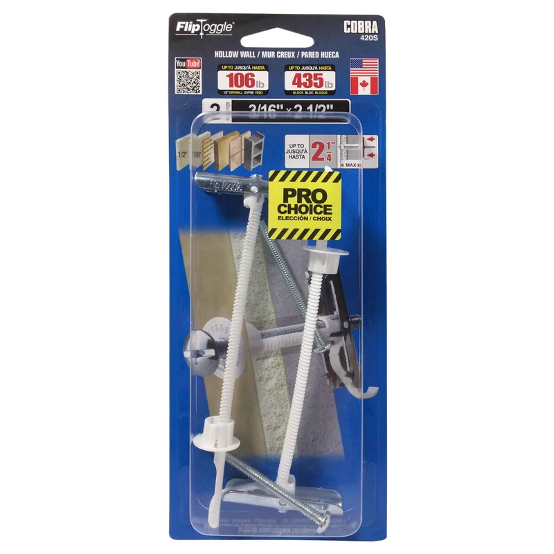 Ancrages pour murs creux FlipToggle de 3/16" x 2-1/2", 2 unités