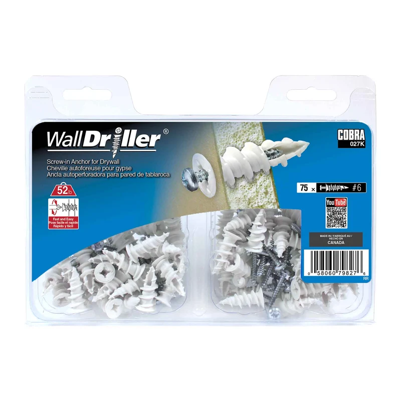 Ancrage en nylon pour mur creux WallDriller #6 x 1'', 75 unités