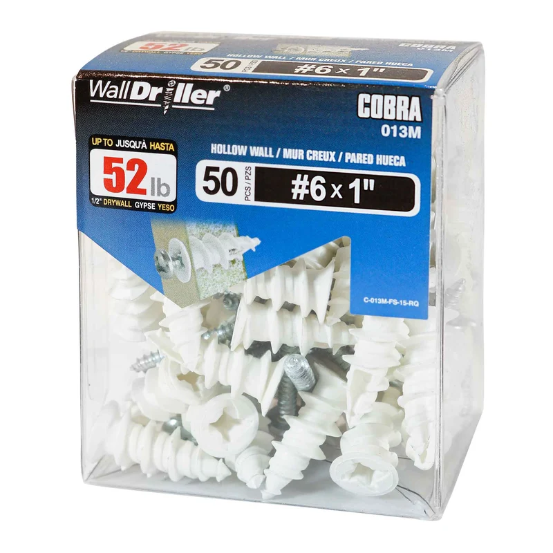 Ancrage en nylon pour mur creux WallDriller #6 x 1", 50 unités