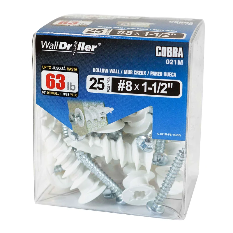 Ancrage en nylon pour mur creux WallDriller #8 x 1-1/2", 25 unités