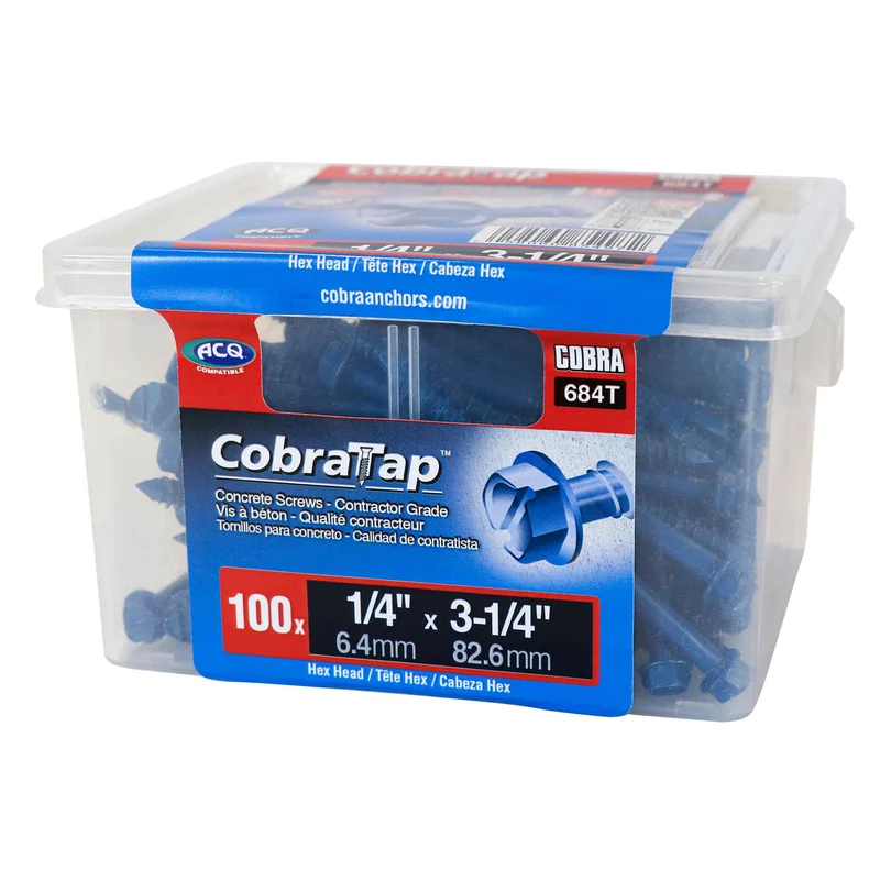 Vis à béton à tête hexagonale CobraTap de 1/4" x 3-1/4", 100 unités