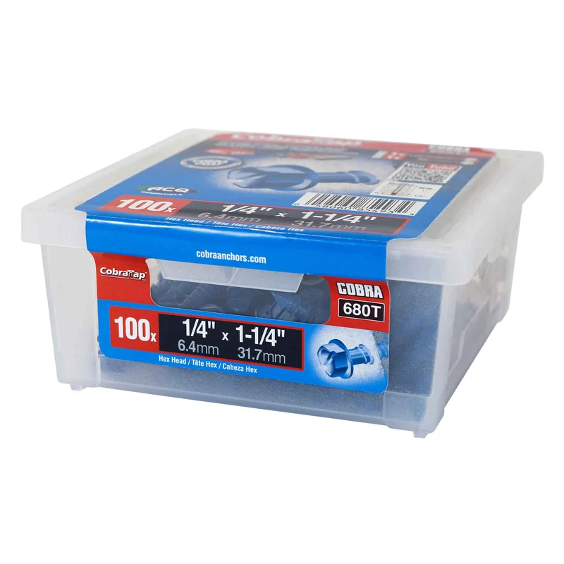 Vis à béton à tête hexagonale CobraTap de 1/4" x 1-1/4", 100 unités