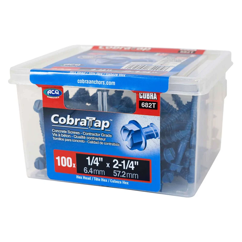Vis à béton à tête hexagonale CobraTap de 1/4" x 2-1/4", 100 unités