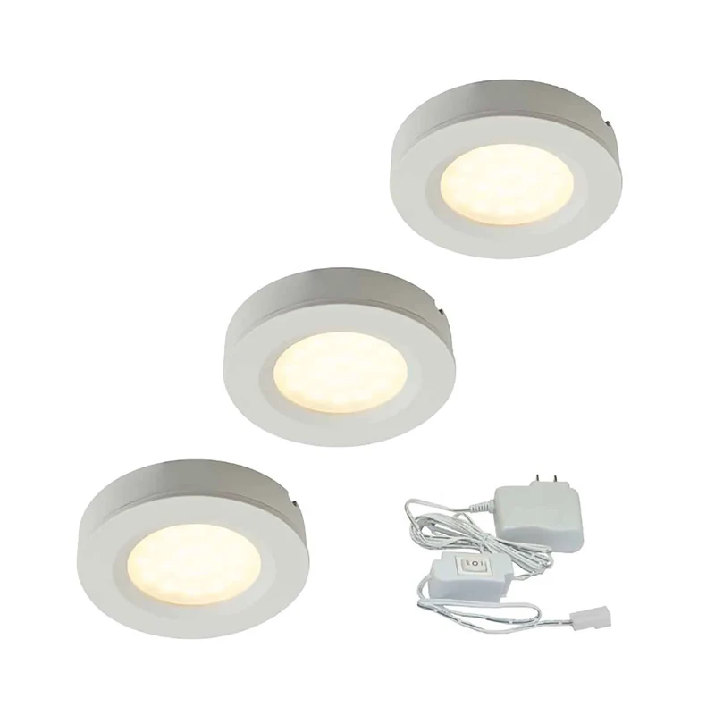 Ensemble de 3 rondelles DEL pour montage sous cabinet, blanc