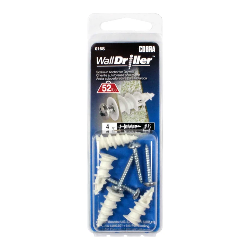 Ancrage en nylon pour mur creux WallDriller #6 x 1'', 4 unités