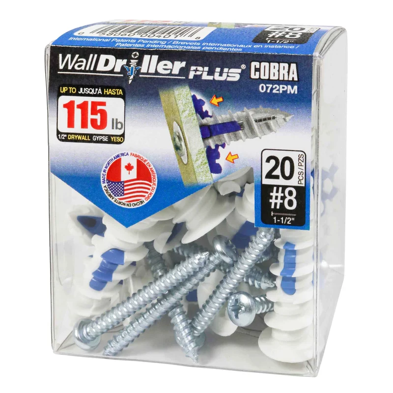 Ancrage pour mur creux WallDriller Plus #8 x 1-1/2", 20 unités