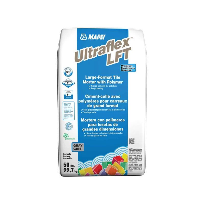 Ciment-colle gris de qualité supérieure avec polymères pour carreaux de grand format Ultraflex LFT, 50 lb